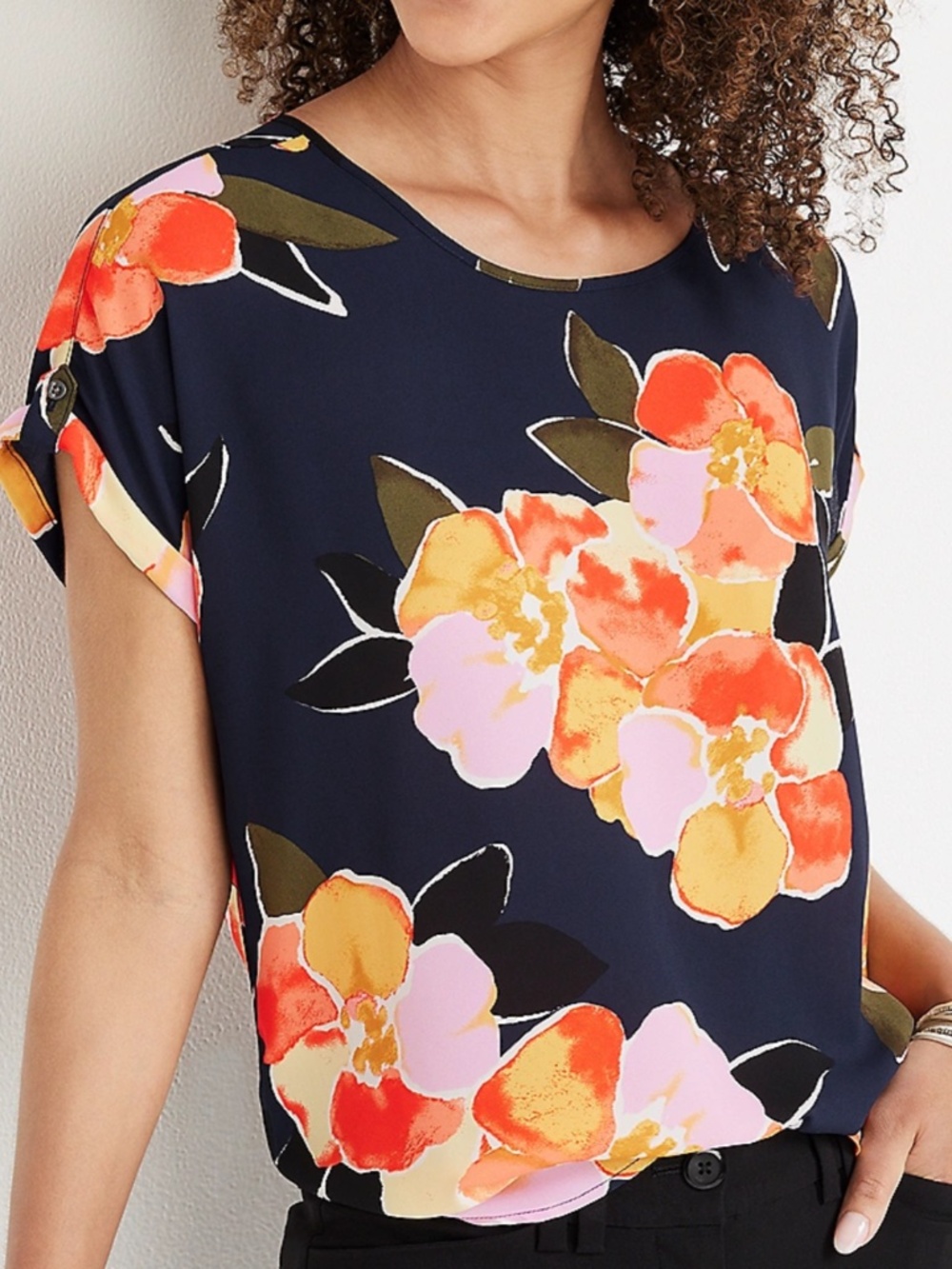 Orange and Navy Delton Blouse